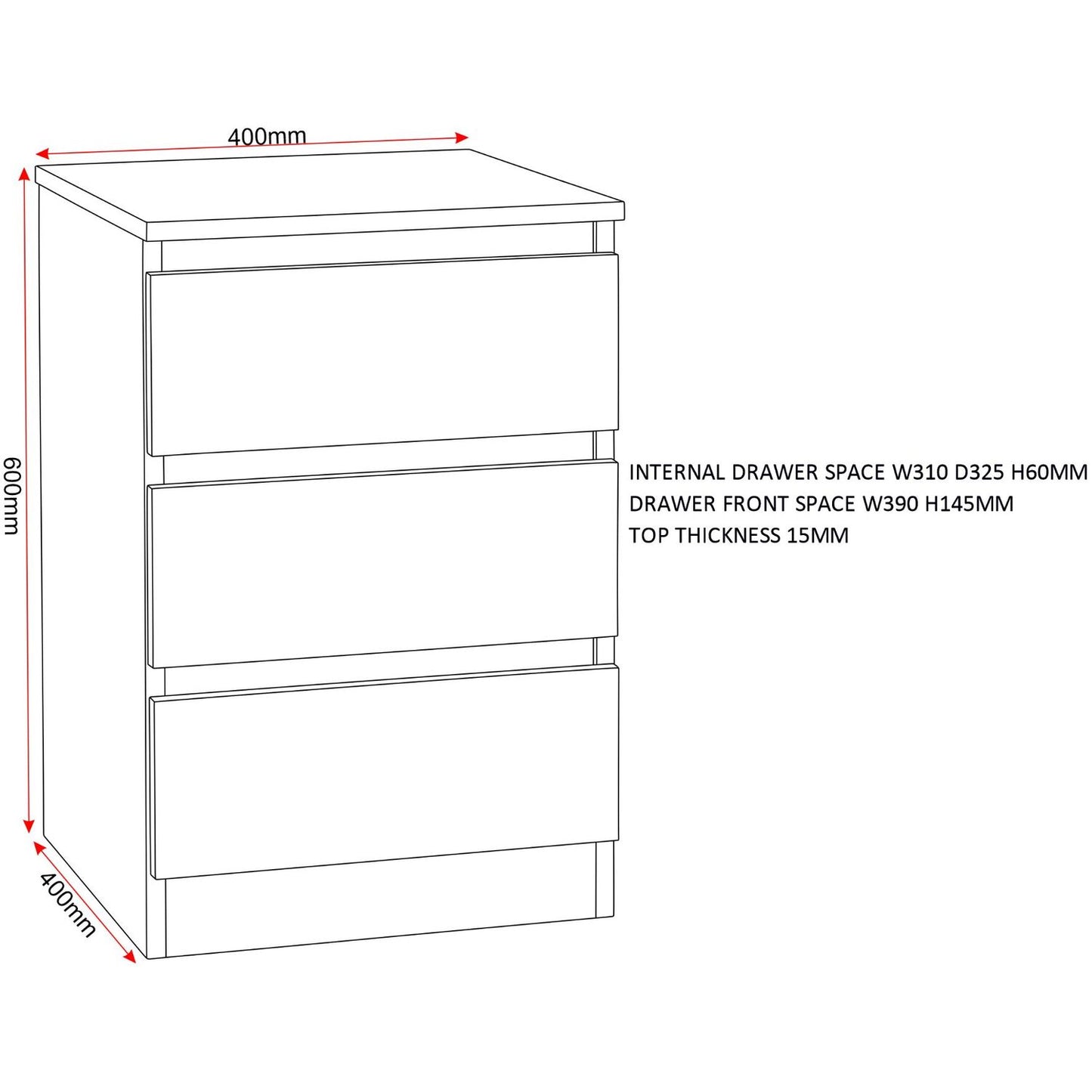 The Duke Range - 3 Drawer Bedside