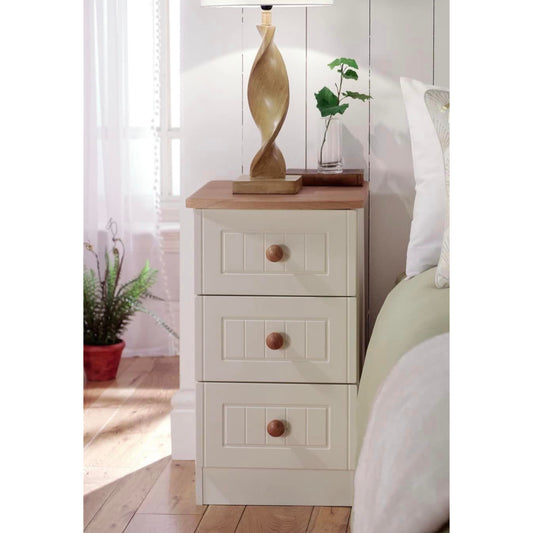 Cream & Oak 3 Drawer Bedside